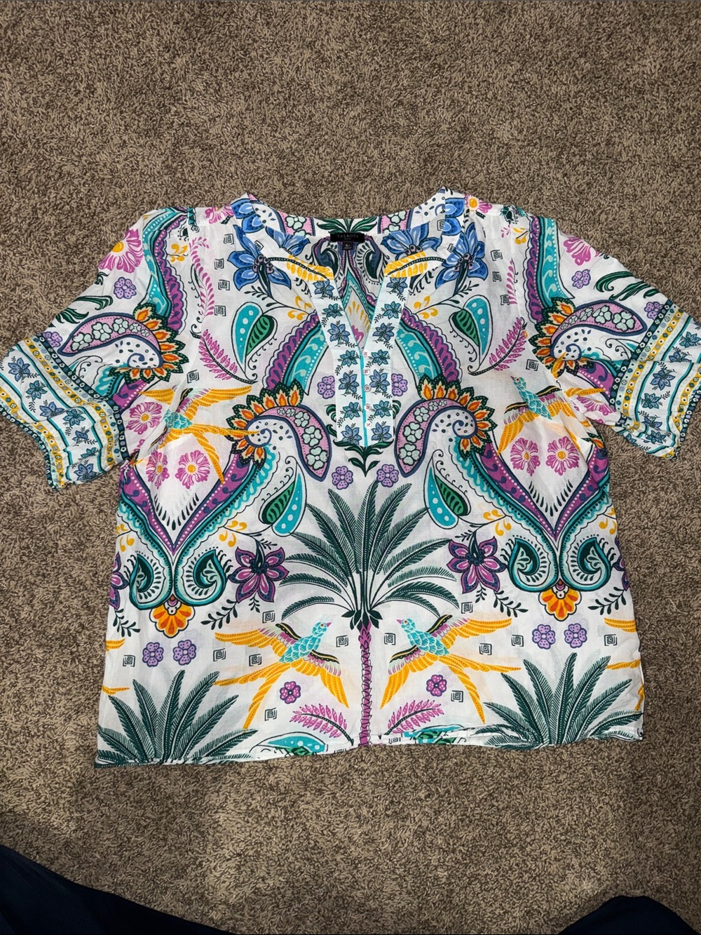 Talbots XL petite Women’s White Paisley Print Short Sleeve Top